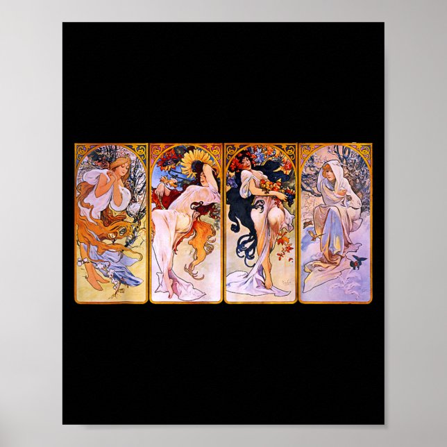 Póster Cuatro Estaciones de Mucha Art Nouveau (Frente)