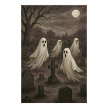 Cuatro fantasmas bajo la luna llena en el cementer