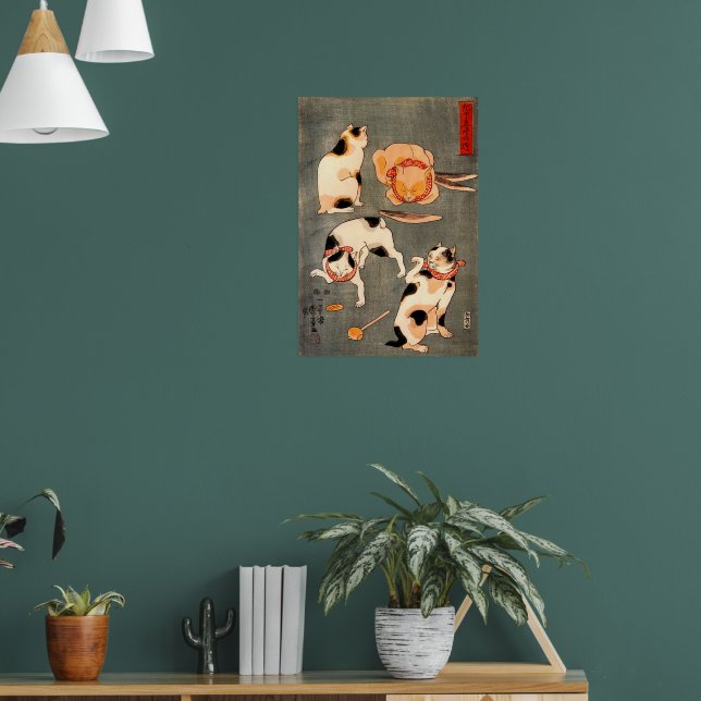 Póster Cuatro gatos en diferentes polos que ilustran japo (Salón 1)