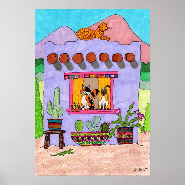 Póster Cuatro gatos en una morada de Adobe House (Frente)