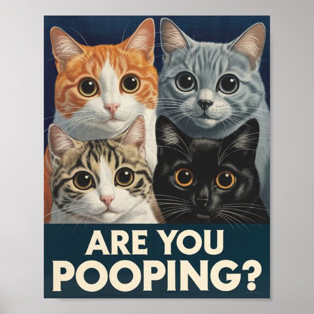 Póster Cuatro Gatos & una Pregunta: ¿Estás Defecando? Gat (Frente)