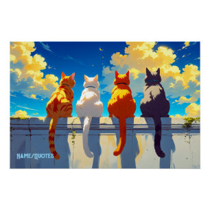 Póster Cuatro Gatos Viendo la Puesta de Sol