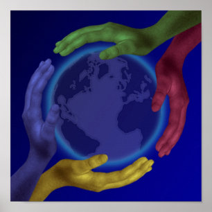 Póster Cuatro manos en el Poster de la Tierra