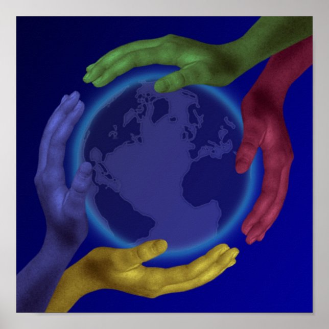 Póster Cuatro manos en el Poster de la Tierra (Frente)