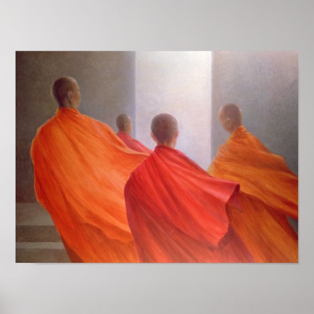 Póster Cuatro monjes en la Plaza del Templo (Frente)