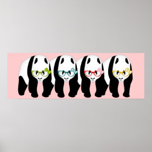 Póster Cuatro osos panda con gafas