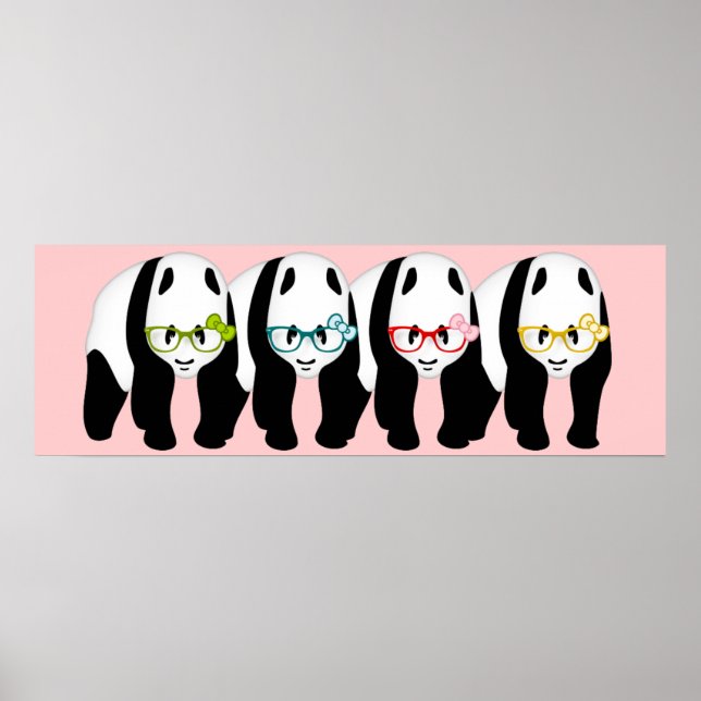 Póster Cuatro osos panda con gafas (Frente)