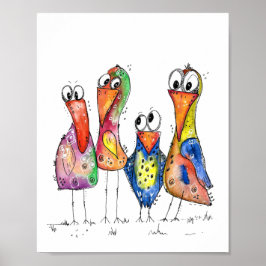 Póster Cuatro pájaros alegres y coloridos
