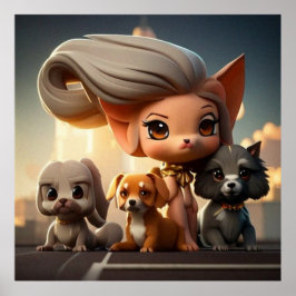 Póster Cuatro pequeños cachorros adornados posando para l