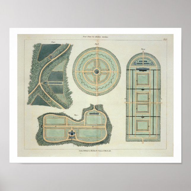 Póster Cuatro planes para los jardines de la cocina, de " (Frente)