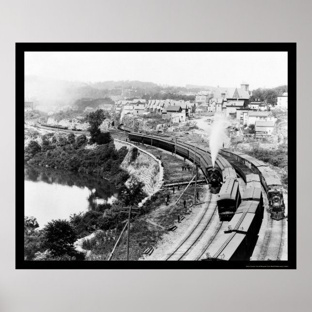 Póster Cuatro trenes que pasan por pequeñas caídas, NY 18 (Frente)