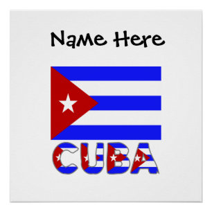 Póster Cuba Bandera Cubana Azul Claro Personalizada 
