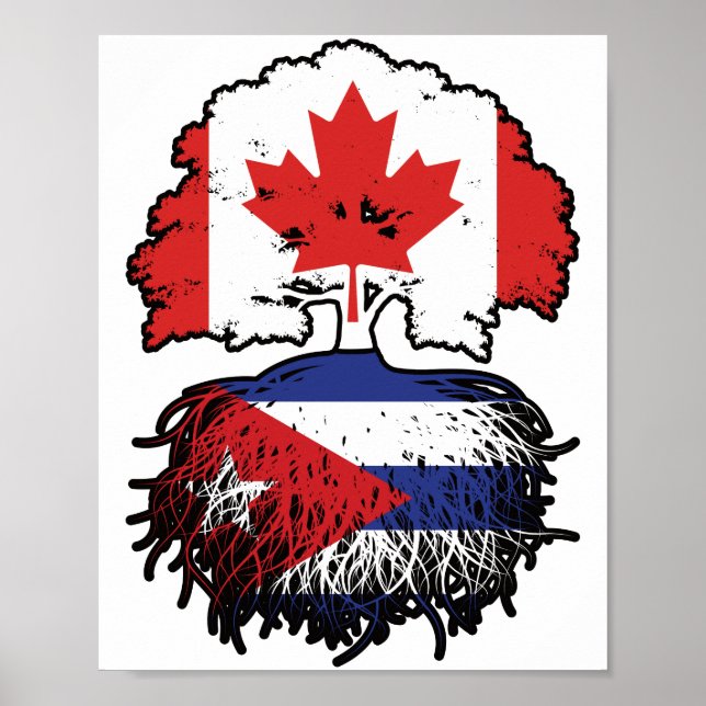 Póster Cuba Bandera de raíces cubanas canadienses de árbo (Frente)