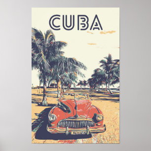 Póster Cuba, Caribe, típico coche vintage Postcard