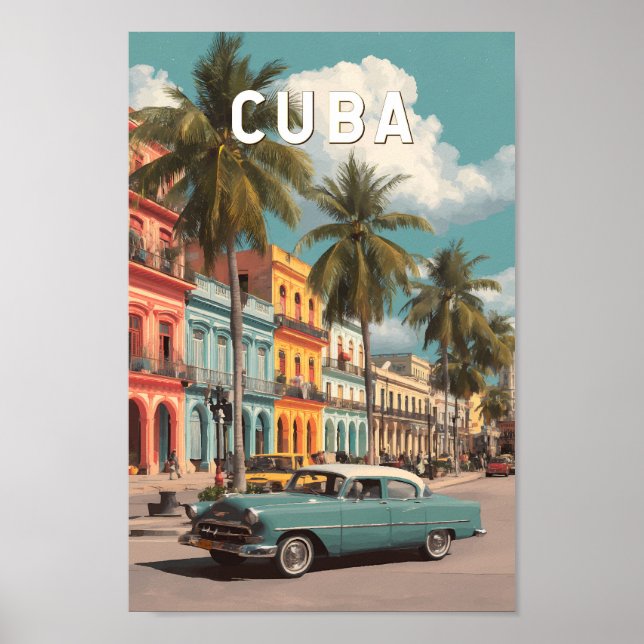 Póster Cuba Illustration Travel Art Vintage (Frente)