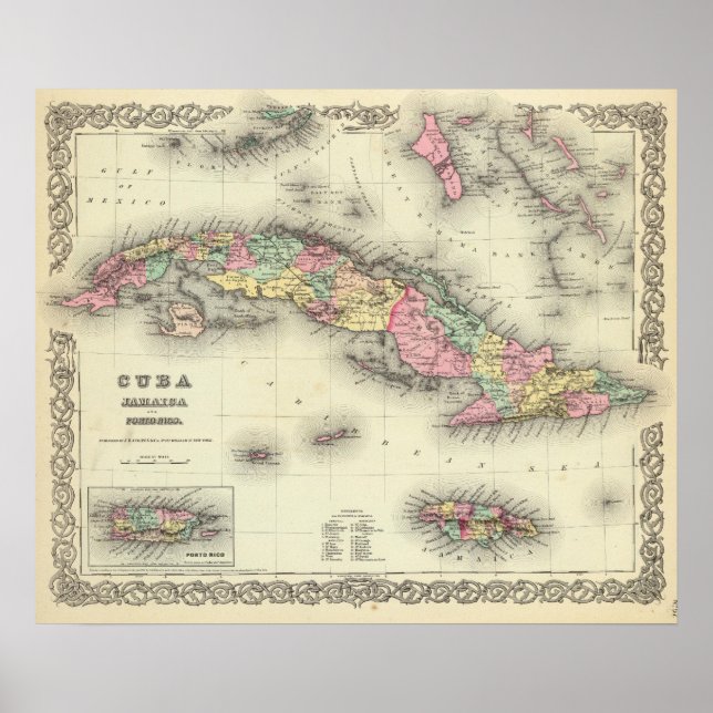 Póster Cuba, Jamaica Y Puerto Rico (Frente)