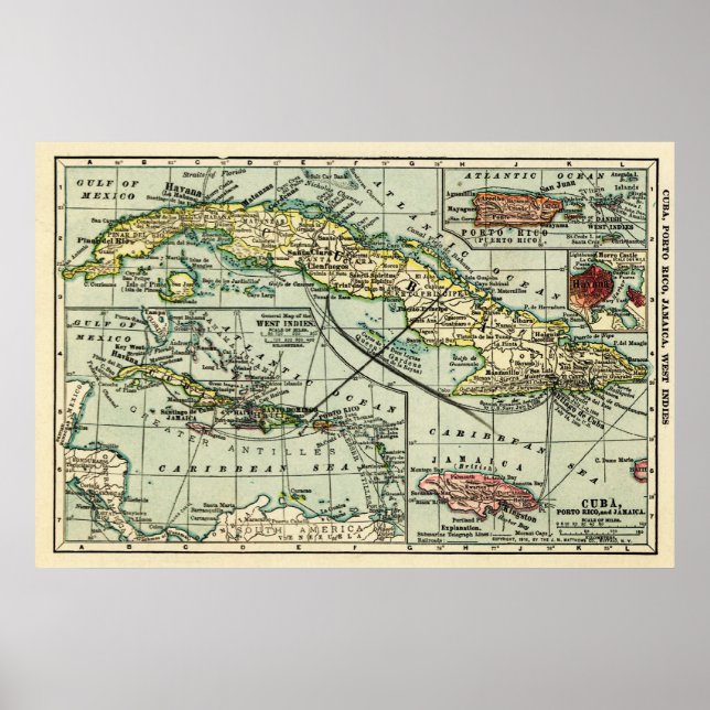 Póster Cuba: Mapa PanorámicoCuba (Frente)