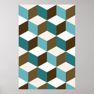 Póster Cube Pattern Teals Browns White