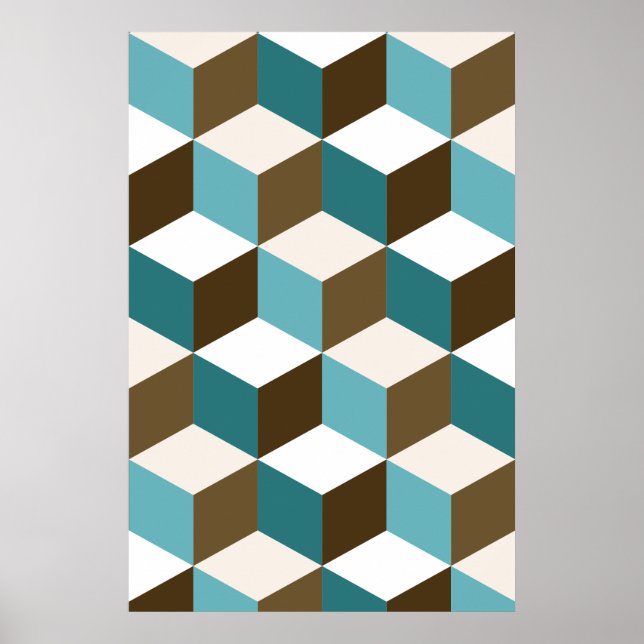 Póster Cube Pattern Teals Browns White (Frente)
