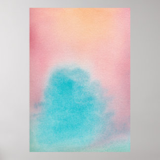 Póster Cubierta acuarela del cielo azul rosa XL