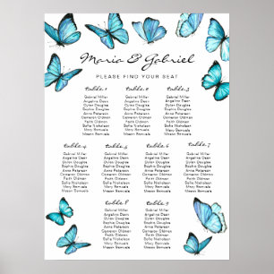 Póster Cubierta azul mariposa Boda Gráfico de asientos
