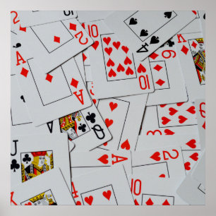 Póster Cubierta De Cartas De Póquer Dispersas,