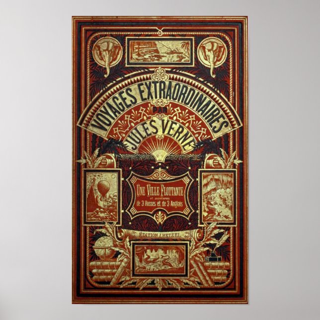 Póster Cubierta del libro antiguo de Jules Verne (Frente)