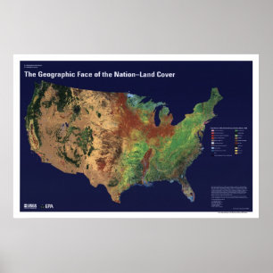 Póster Cubierta Terrestre En El Mapa De Los Estados Unido