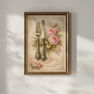 Póster Cubiertos Florales Vintage