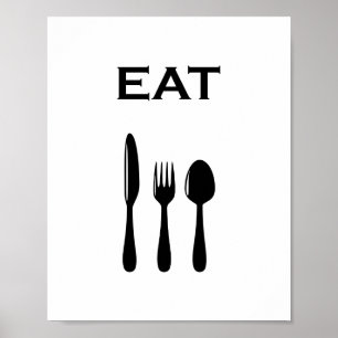 Póster Cubiertos minimalistas modernos y tipografía COMER