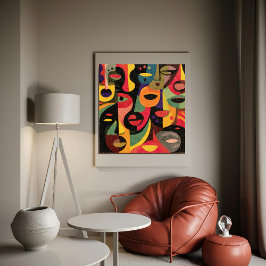 Póster Cubismo colorido Abstract Faces Poster