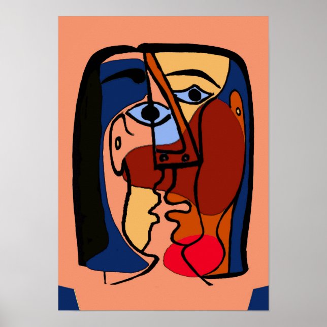 Póster Cubismo de besos rostros abstractos (Frente)