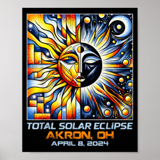 Póster Cubismo Eclipse Total de Sol Akron Ohio