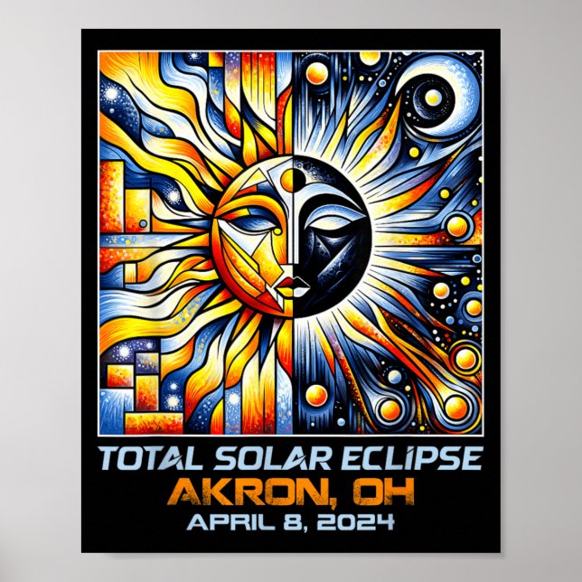 Póster Cubismo Eclipse Total de Sol Akron Ohio (Frente)