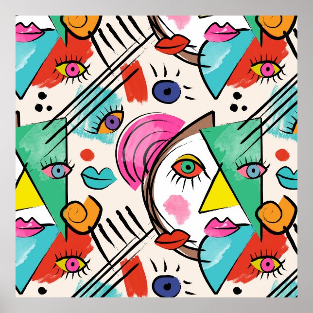 Póster Cubismo moderno Resumen Artsy Face Face Art (Frente)