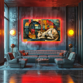 Póster Cubismo: Sueño de un Gato entre Formas y Colores