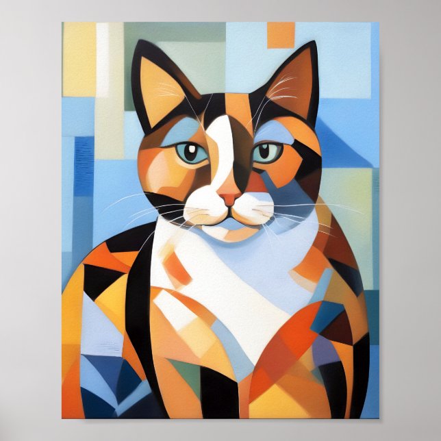 Póster Cubist Calico Cat Composition Painting (Frente)