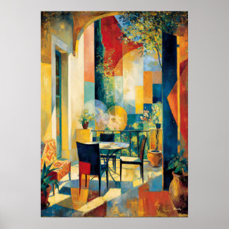 Póster Cubist Sunlit Terrace Reinterpretation Masterpiece