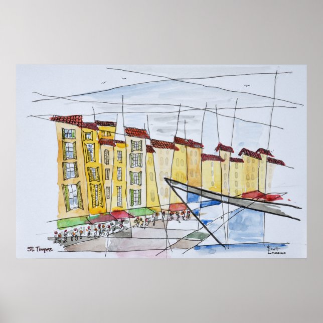 Póster Cubista Abstracto | Saint-Tropez, Riviera Francesa (Frente)