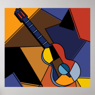 Póster Cubista De Surrealismo De Guitarra.