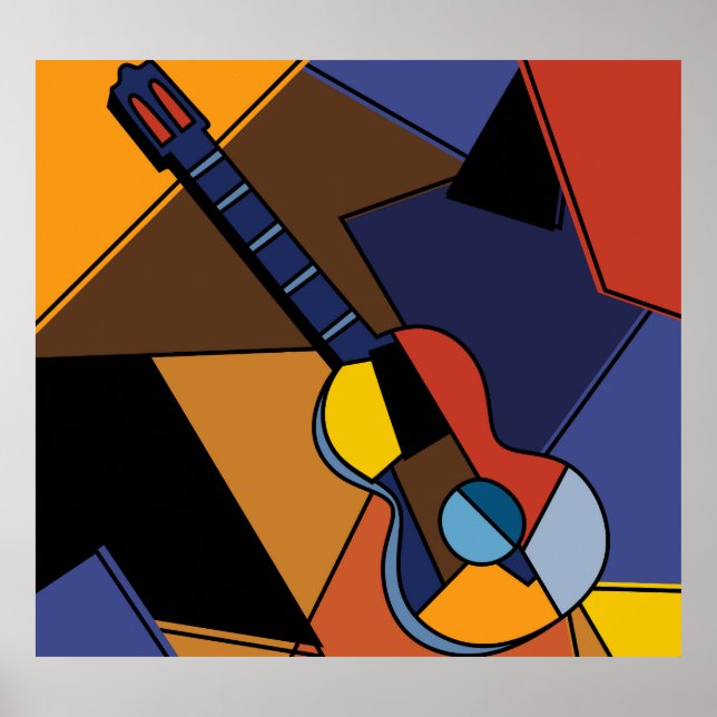 Póster Cubista De Surrealismo De Guitarra. (Frente)