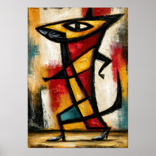 Póster Cubista Primitivo Tramposo Negrita Abstracto Geomé