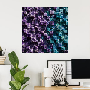 Póster Cubo de cristal mineral 3D abstracto Mosaico de pa