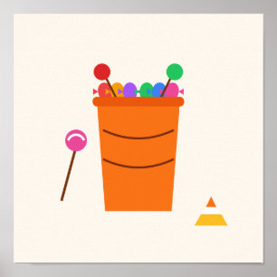 Póster Cubo de dulces de Halloween rebosante de golosinas