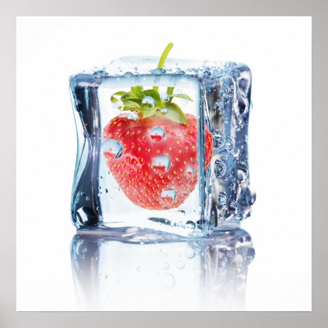 Póster Cubo de hielo de cóctel con fresa (Frente)