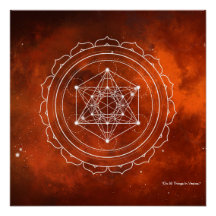 Cubo de Metatron con fondo de universo rojo