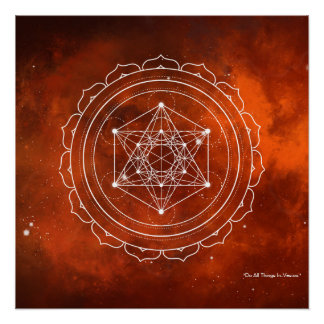Póster Cubo de Metatron con fondo de universo rojo