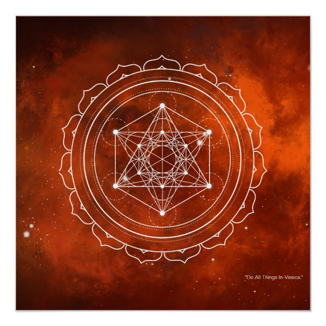 Póster Cubo de Metatron con fondo de universo rojo (Anverso)