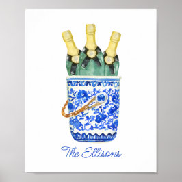 Póster Cubo de vino Chinoiserie Watercolor