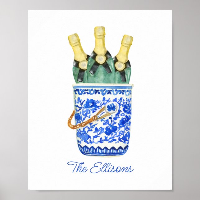 Póster Cubo de vino Chinoiserie Watercolor (Frente)